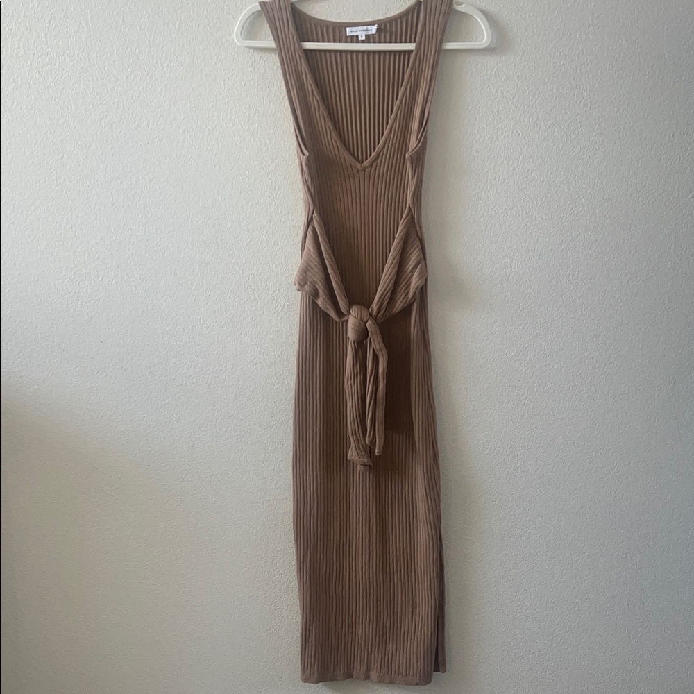 Good American Tan Knit Midi Dress